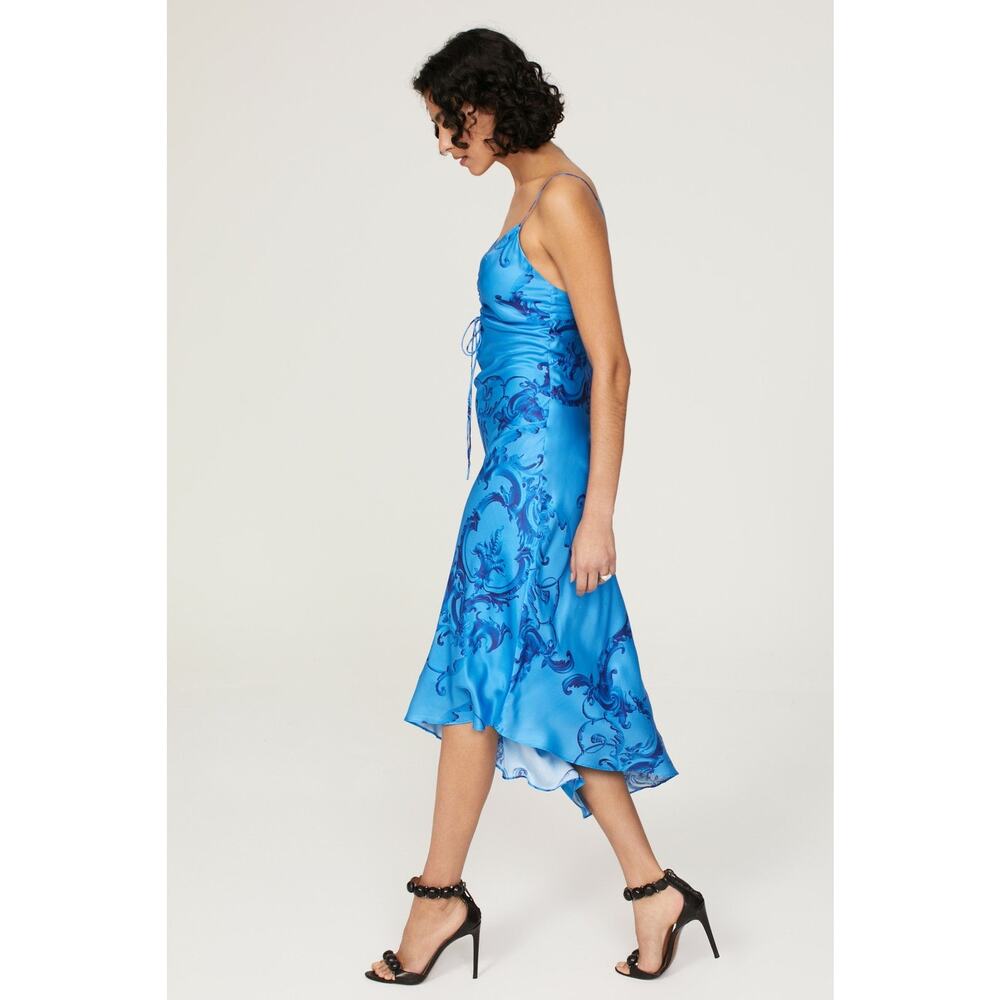 AllSaints Alexia Isabella Blue Tie Dye Asymmetric Sleeveless Midi Dress Size 4 - Picture 2 of 15
